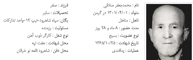 شهید محمد جعفر صادقی محل شهادت هفت تپه 